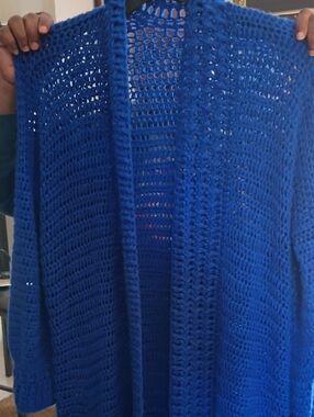 Blue Open-Knit Women's Cardigan Sweater - Brand Unspecified